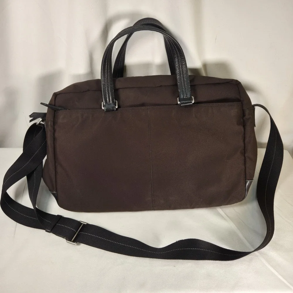 Coach 70681 Varick Nylon Messenger Bag Laptop Brown Briefcase Unisex 16x11x4.5